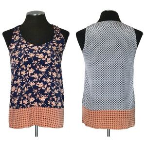 Joie – Floral Geometric Mixed Print Sleeveless Silk Top – Extra Small XS